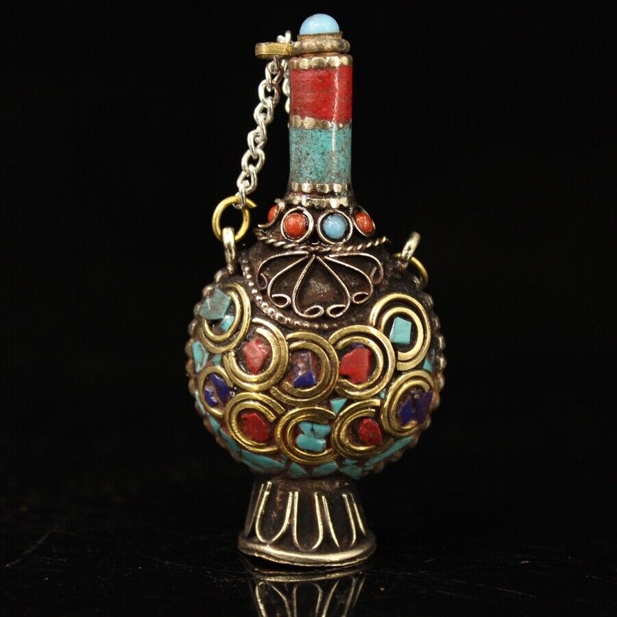 Vintage Collectible Bottles - Kolekcja chińskich mosiężnych inkrustowanych kamieni szlachetnych