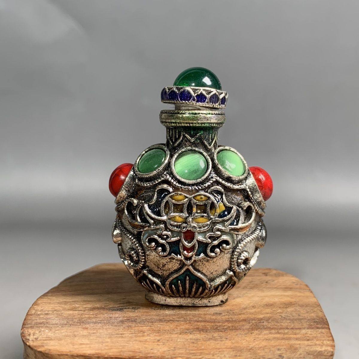 Vintage Collectible Bottles - Antyczna brązowa tabakierka cloisonné, mini przenośny